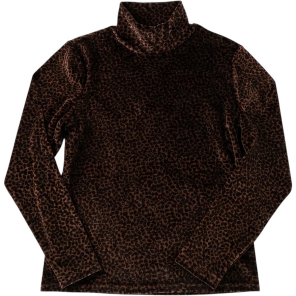 Velvet Mock Neck Top Medium Brown Animal Print Leopard Long Sleeve Mob Wife Glam